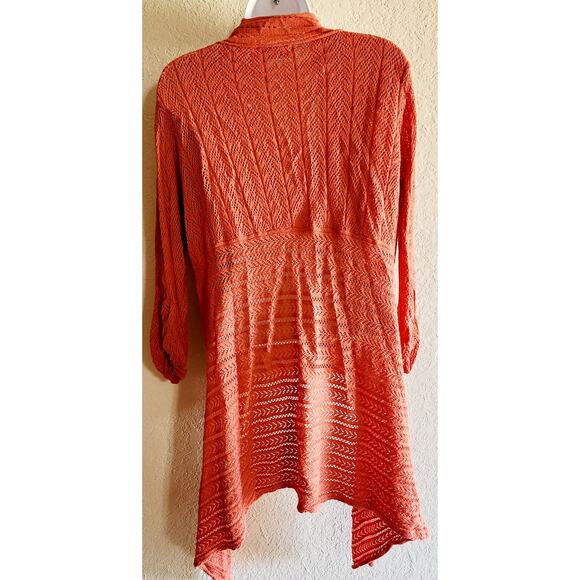 Cato Orange Coral Pointed Front Knit Cardigan Sweater Large Lightweight - Picture 4 of 6